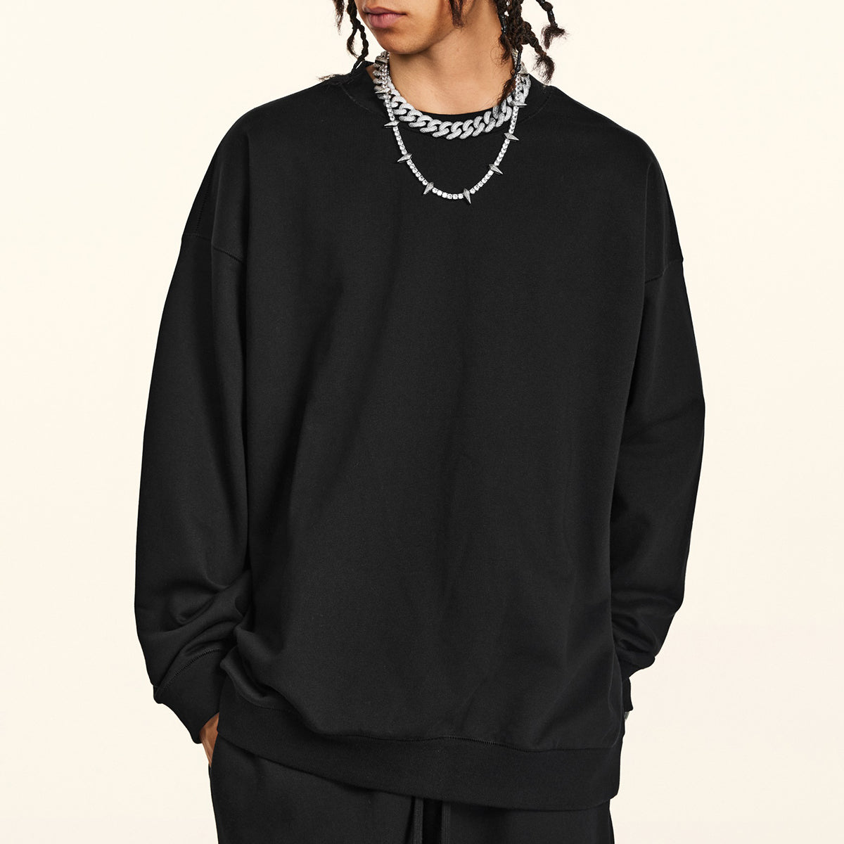 Solid Crew Neck Comfort Sweatshirt-INNBLAC Fashion Apparel