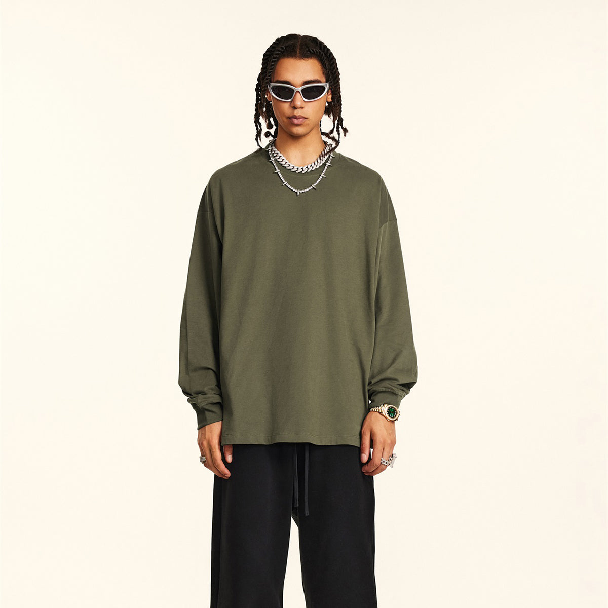 Solid Color Crewneck Sweatshirt-INNBLAC Fashion Apparel
