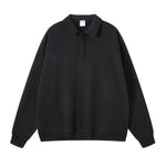 Solid Color Polo Sweatshirt-INNBLAC Fashion Apparel
