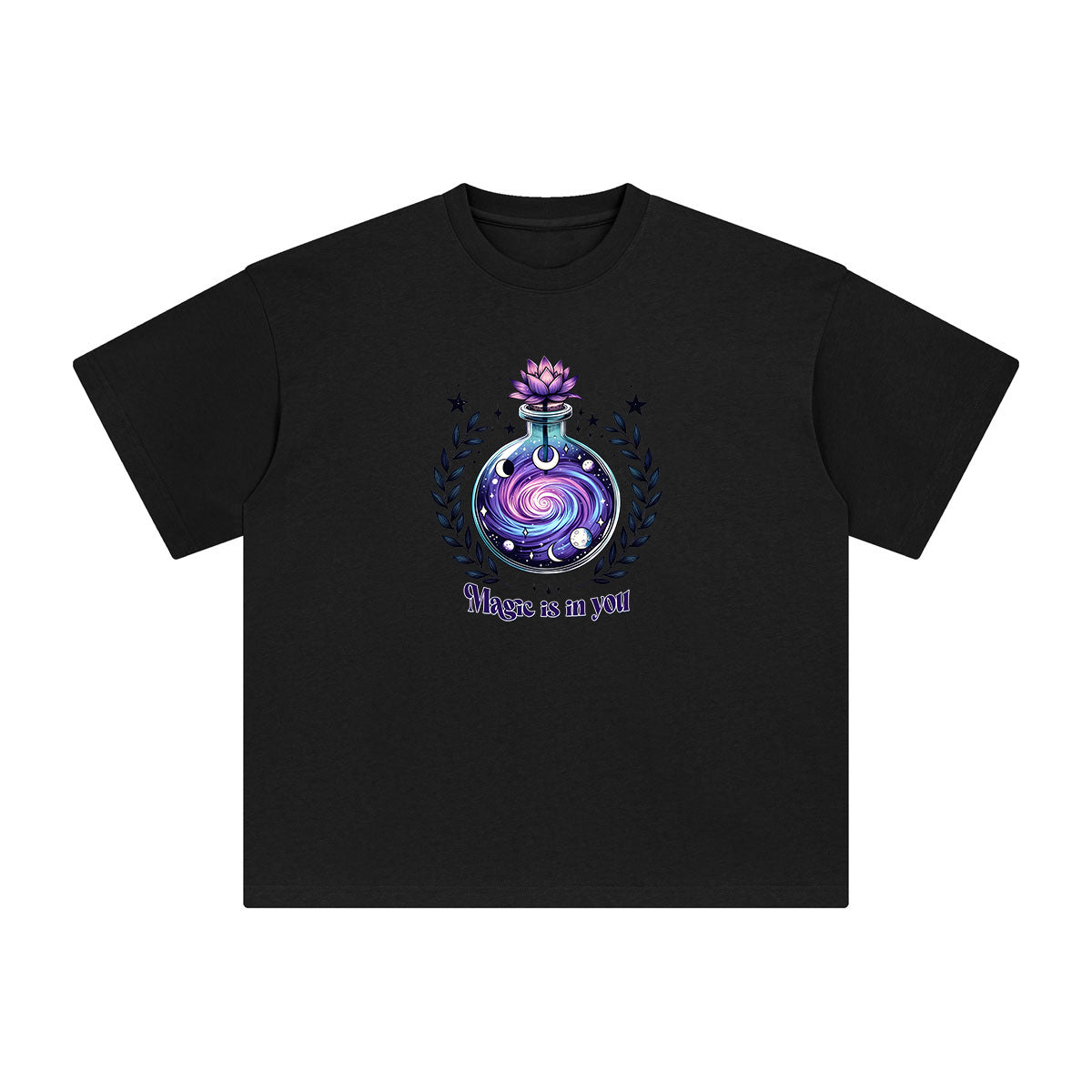 Space Bottle & Lotus Graphic Tee-INNBLAC Fashion Apparel