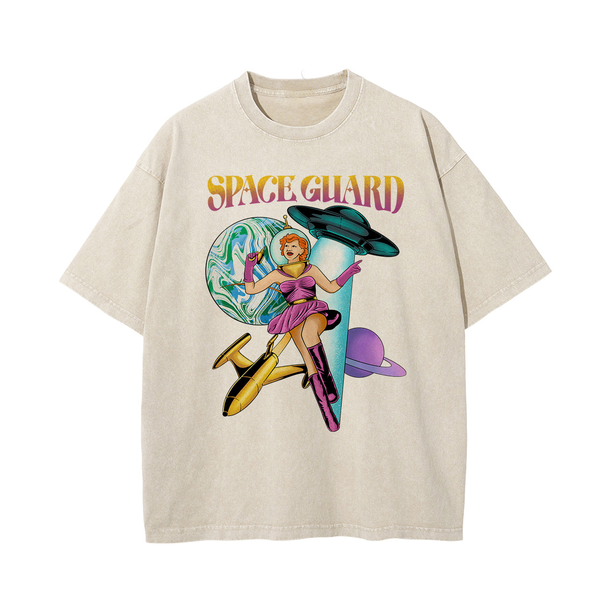 Space Guard Washed Graphic Tee-INNBLAC Fashion Apparel
