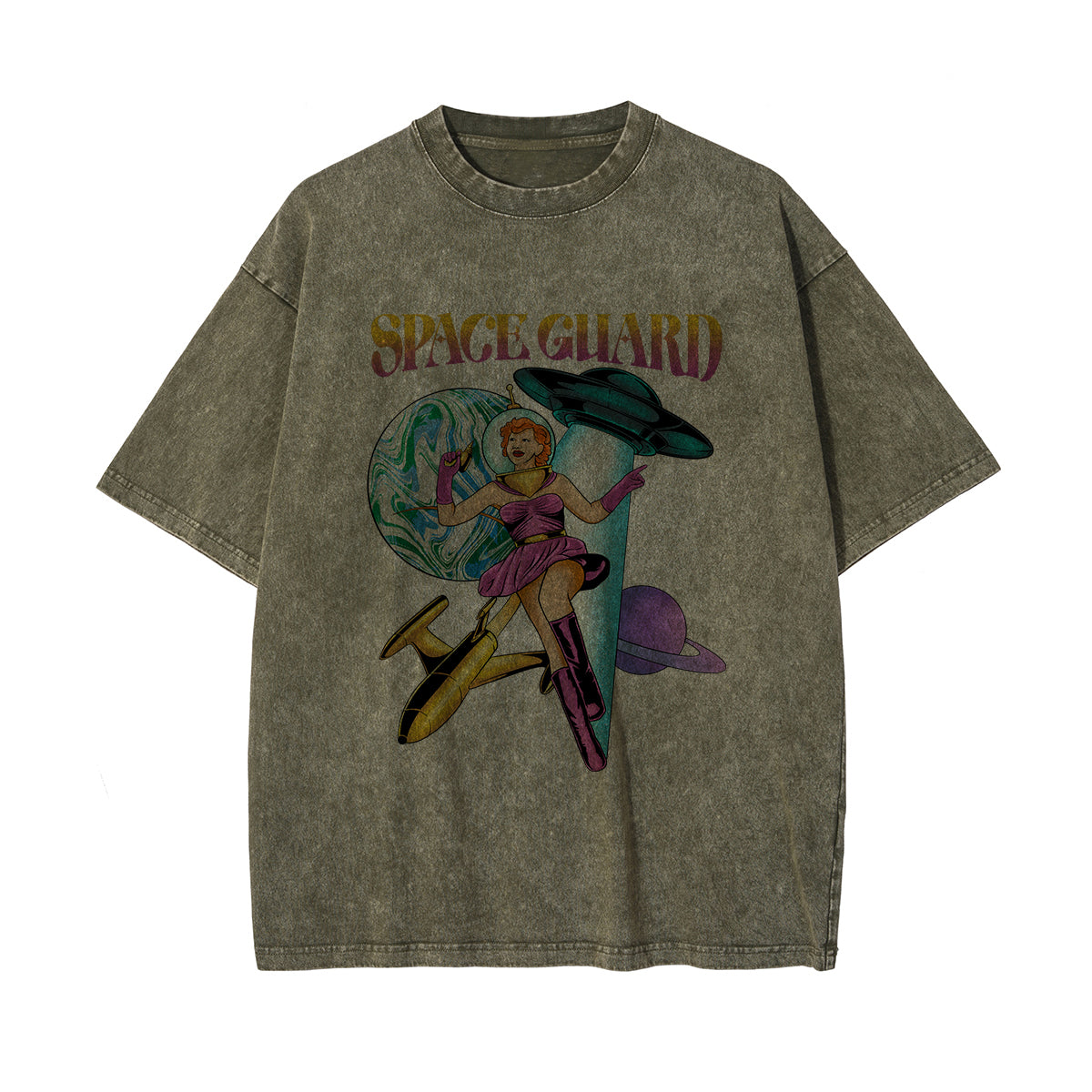 Space Guard Washed Graphic Tee-INNBLAC Fashion Apparel