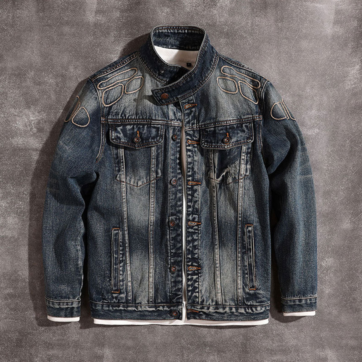 Stand Collar Denim Trucker Jacket-INNBLAC Fashion Apparel