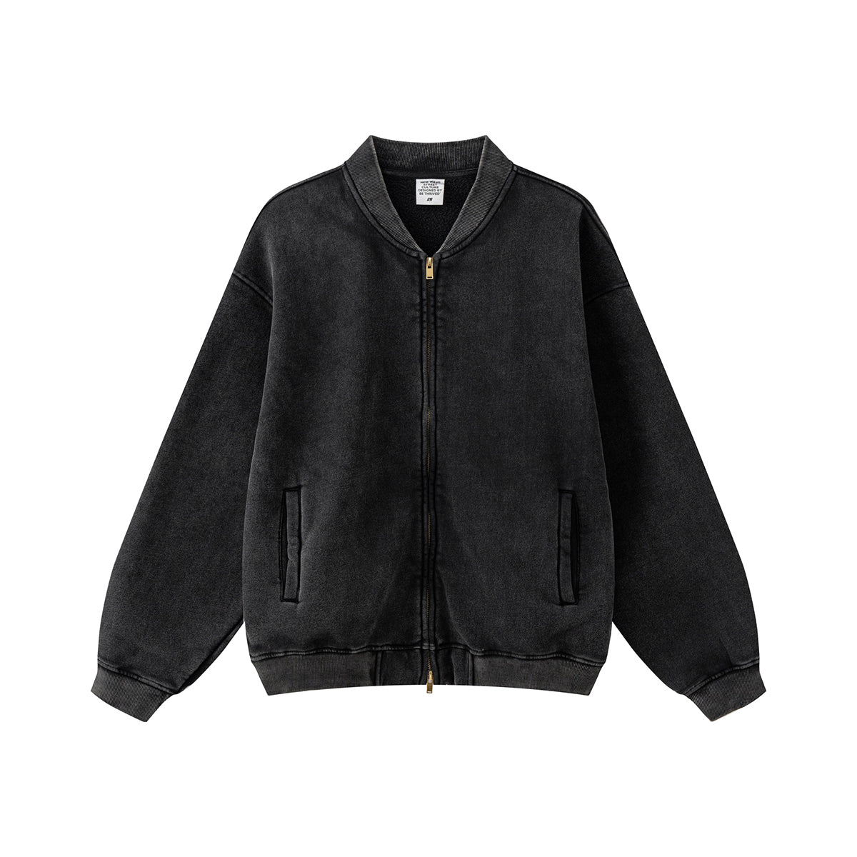 Stand Collar Double Zip Washed Sweatshirt-INNBLAC Fashion Apparel