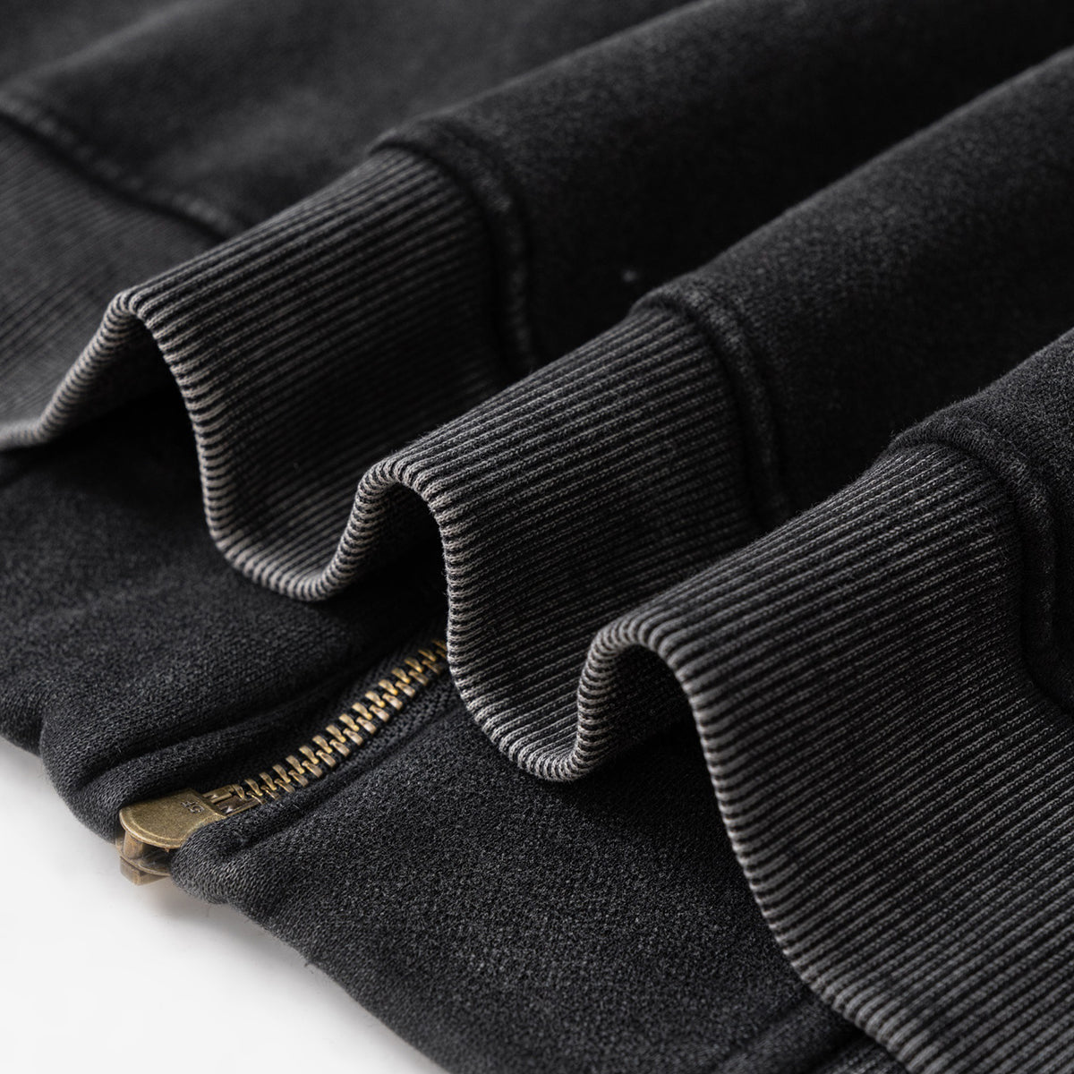 Stand Collar Double Zip Washed Sweatshirt-INNBLAC Fashion Apparel