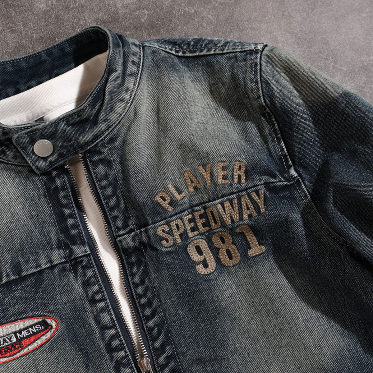 Stand Collar Zip Up Denim Jacket-INNBLAC Fashion Apparel