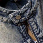 Stand Collar Zip Up Denim Jacket-INNBLAC Fashion Apparel