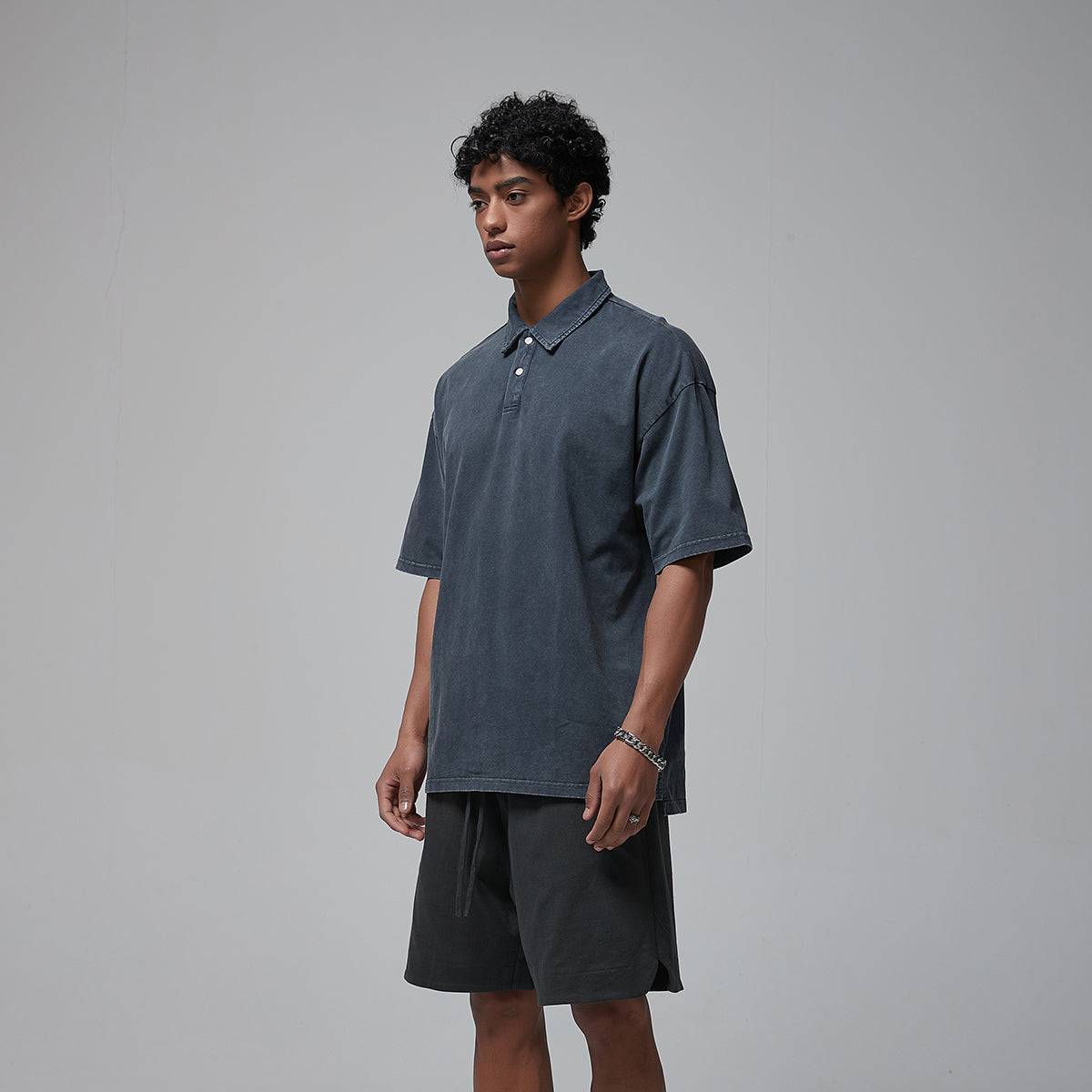 Stone Wash Heavy Collar T Shirt 7.5oz-INNBLAC Fashion Apparel