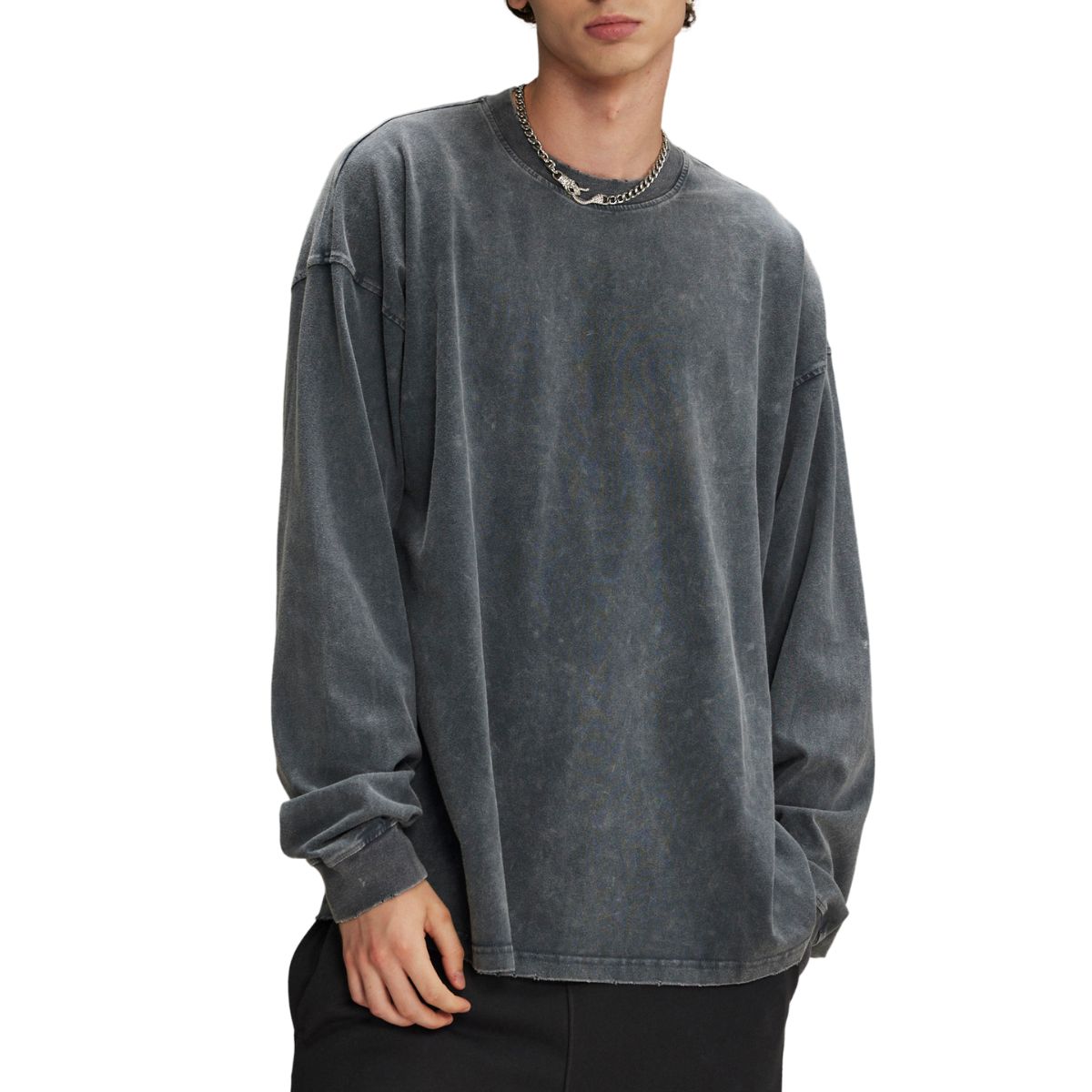 Stone Wash Long Sleeve T Shirt-INNBLAC Fashion Apparel