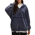 Women's Stone Wash Double Slider Zip Hoodie-INNBLAC Fashion Apparel