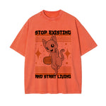 Stop Existing Graphic Washed Tee-INNBLAC Fashion Apparel