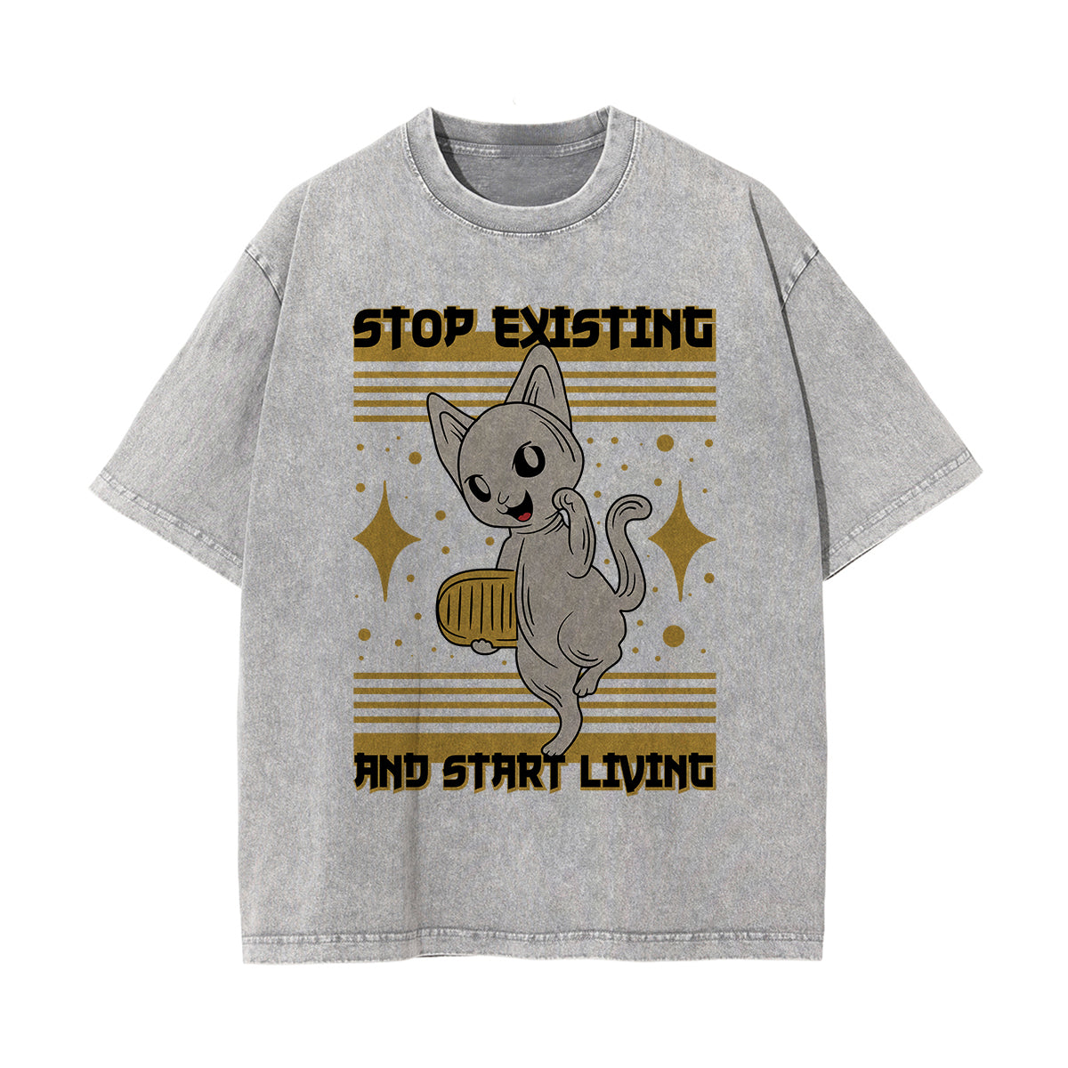 Stop Existing Graphic Washed Tee-INNBLAC Fashion Apparel