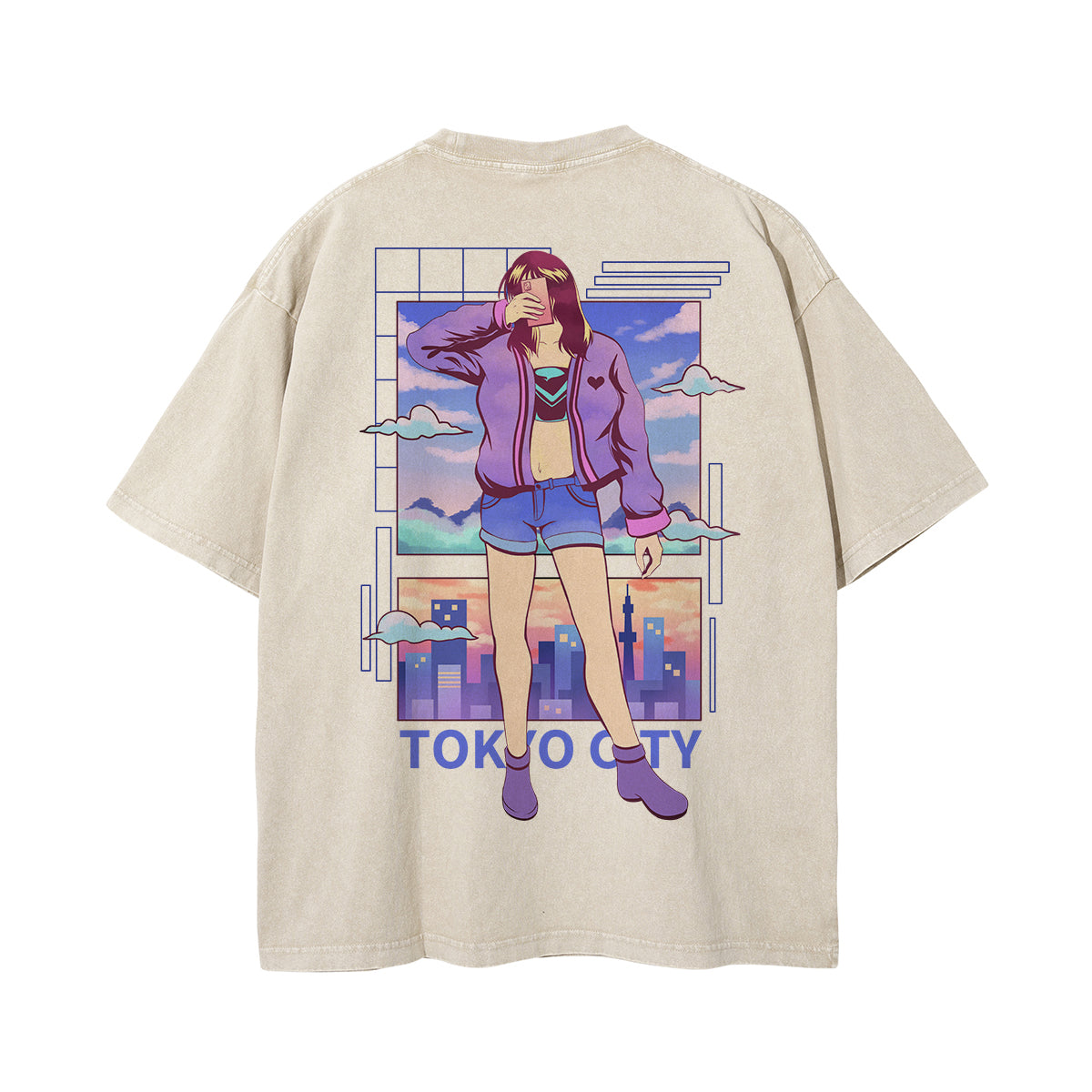 Tokyo City Graphic Washed Tee-INNBLAC Fashion Apparel