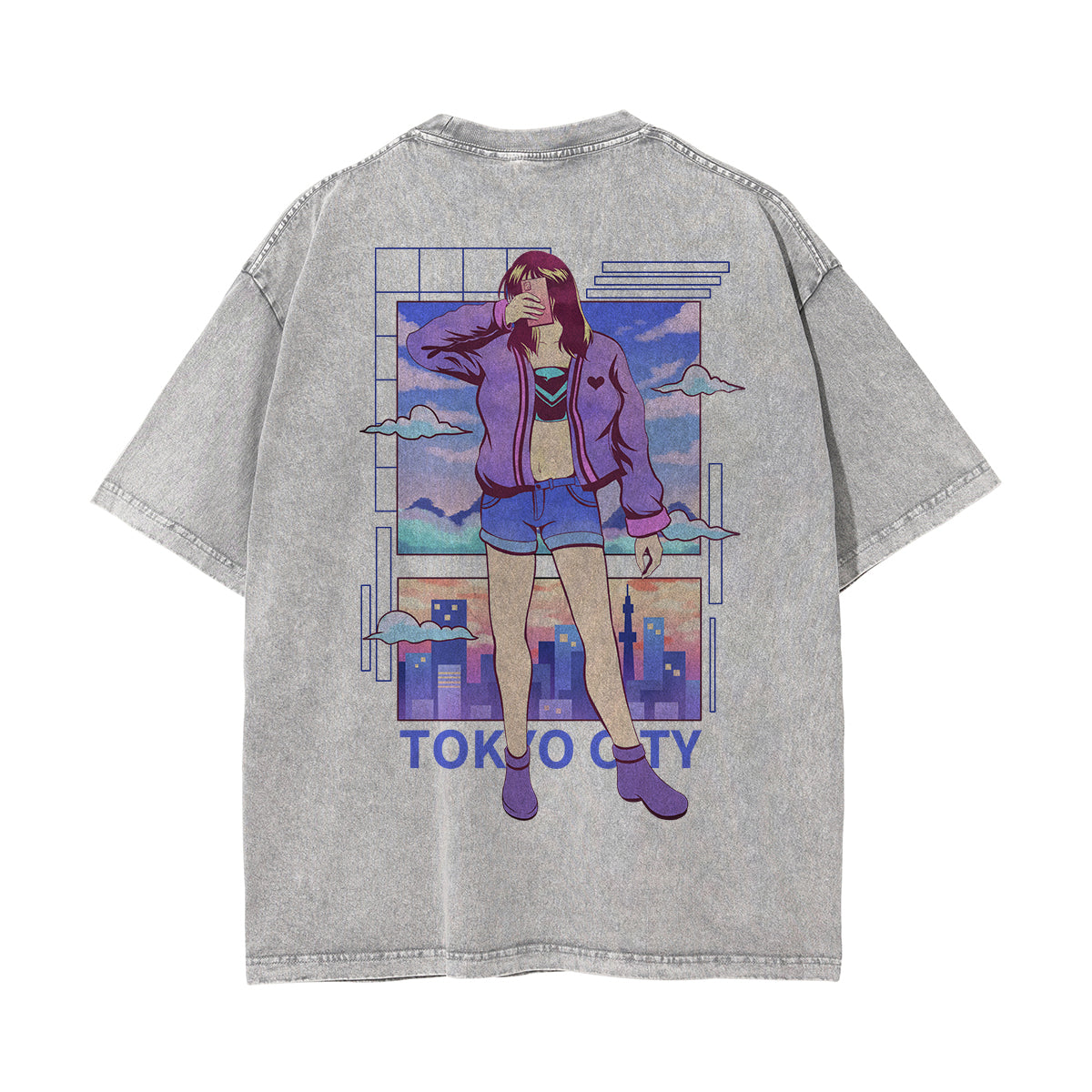 Tokyo City Graphic Washed Tee-INNBLAC Fashion Apparel