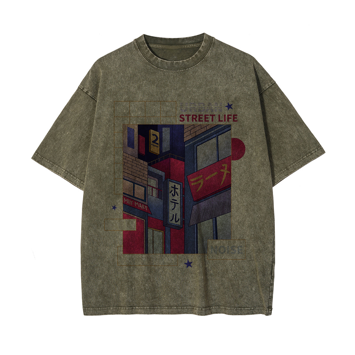 Urban Japanese City Graphic Washed Tee-INNBLAC Fashion Apparel