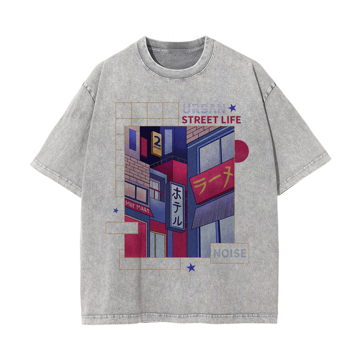 Urban Japanese City Graphic Washed Tee-INNBLAC Fashion Apparel