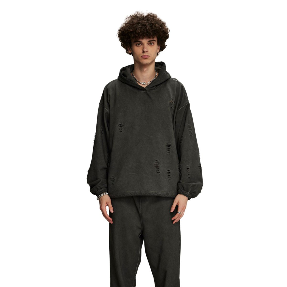 Vintage Spray Paint Ripped Hoodie-INNBLAC Fashion Apparel