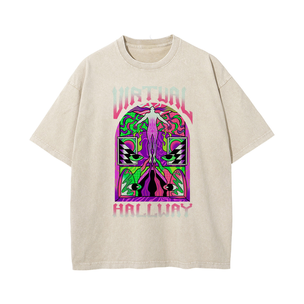 Virtual Hallway Washed Graphic Tee-INNBLAC Fashion Apparel