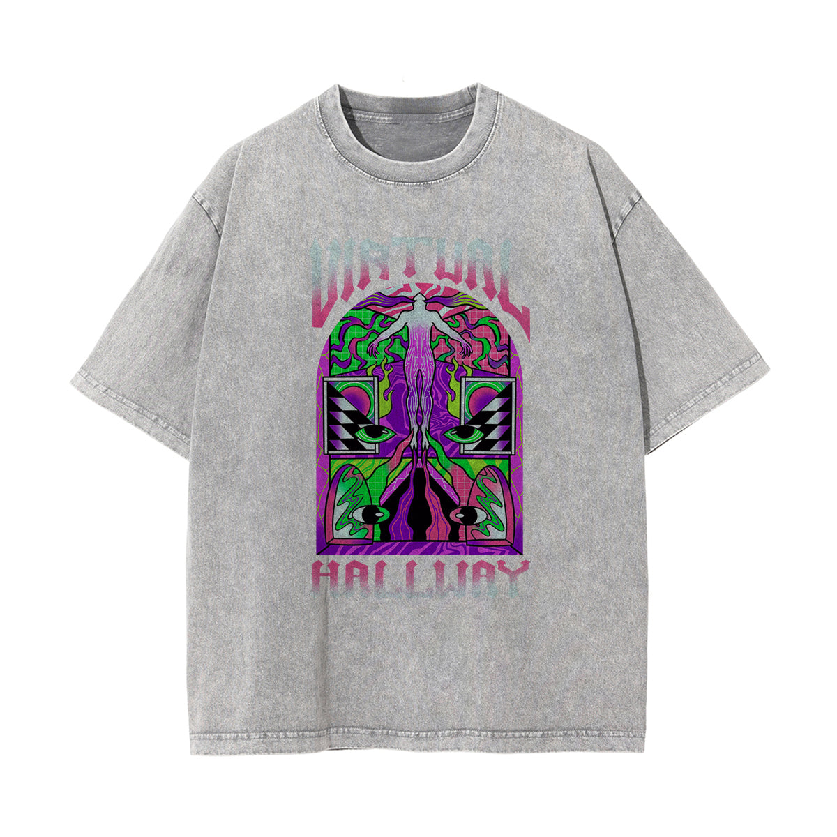 Virtual Hallway Washed Graphic Tee-INNBLAC Fashion Apparel