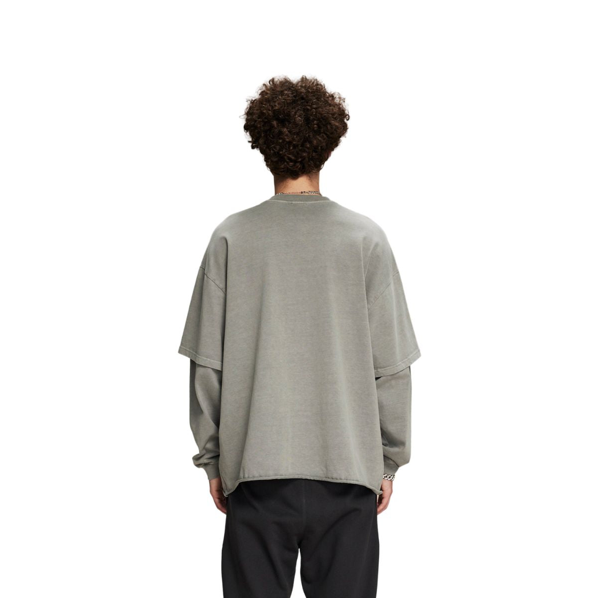 Distressed Hem Mock Two Piece Sweatshirt-INNBLAC Fashion Apparel