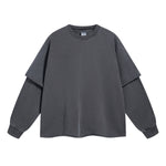 Women's Distressed Hem Mock Two Piece Sweatshirt-INNBLAC Fashion Apparel