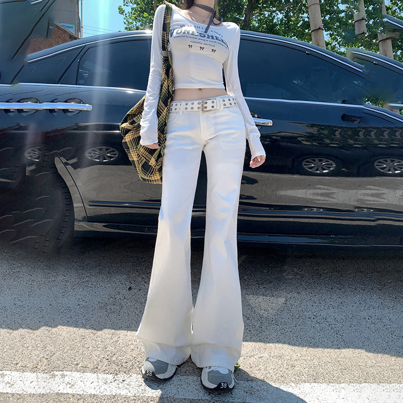 White Low Rise Skinny Flare Jeans-INNBLAC Fashion Apparel