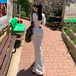 White Low Rise Skinny Flare Jeans-INNBLAC Fashion Apparel