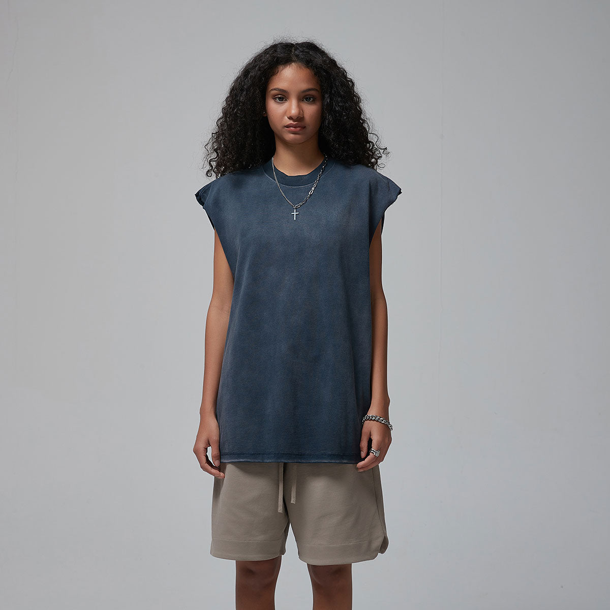 Women's Acid Wash Sleeveless T Shirt 7.5oz-INNBLAC Fashion Apparel