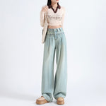 Women's Straight Leg Wrinkle Jeans-INNBLAC Fashion Apparel