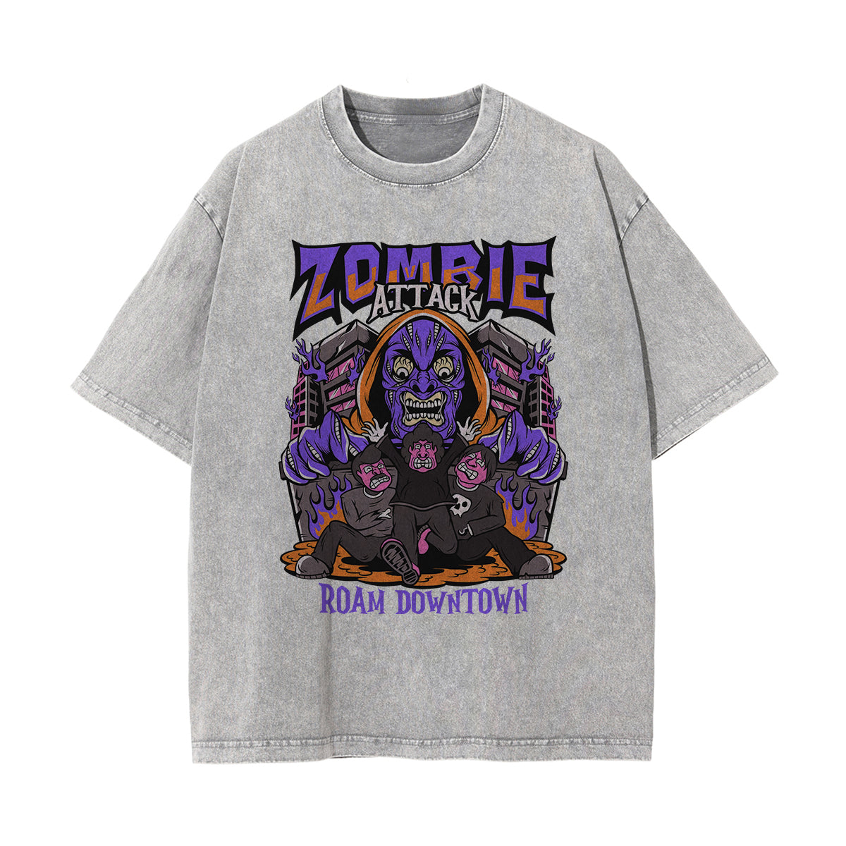 Zombie Attack Graphic Washed Tee-INNBLAC Fashion Apparel