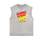 Camiseta sin mangas con estampado desgastado de vacaciones de verano