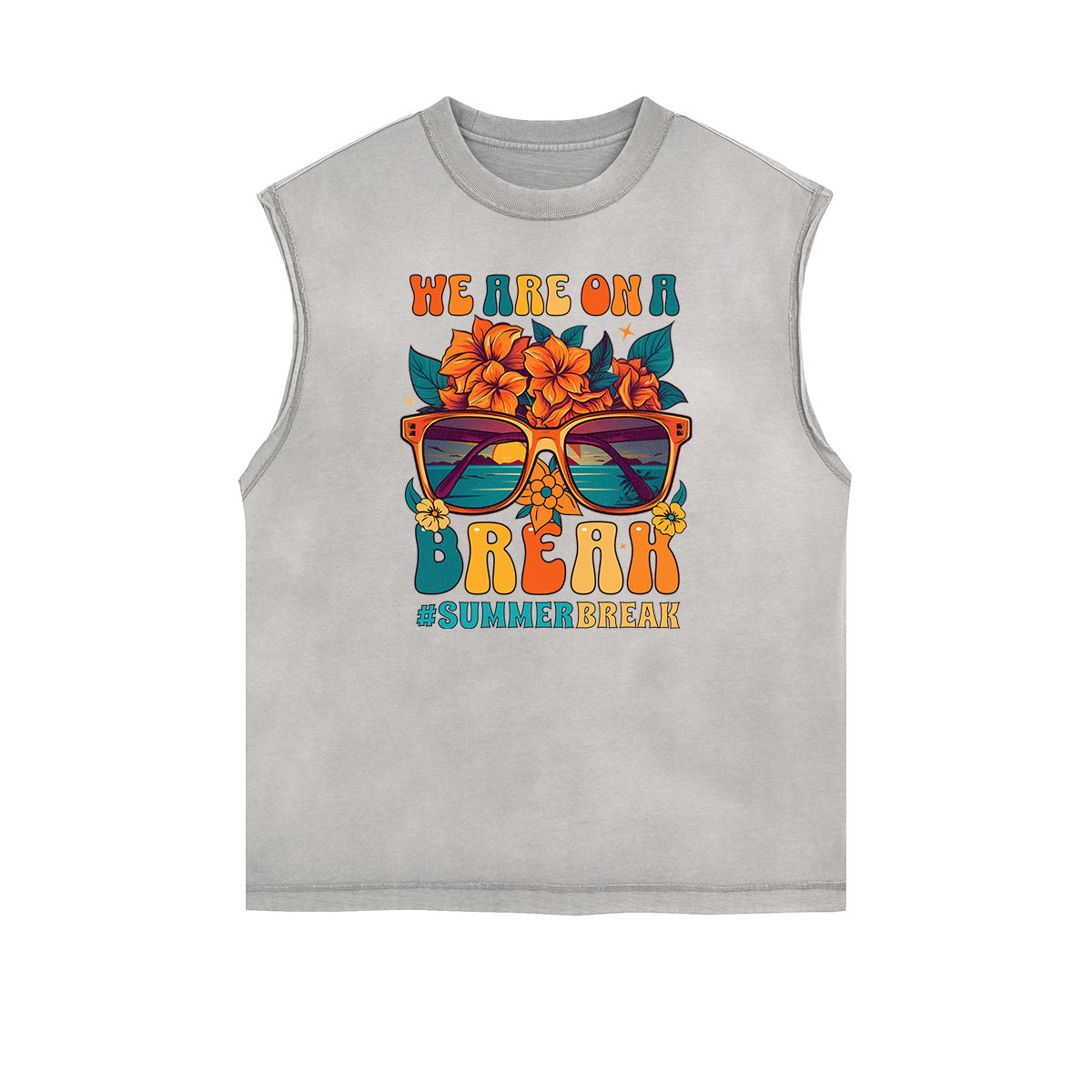 Camiseta sin mangas con estampado desgastado de vacaciones de verano