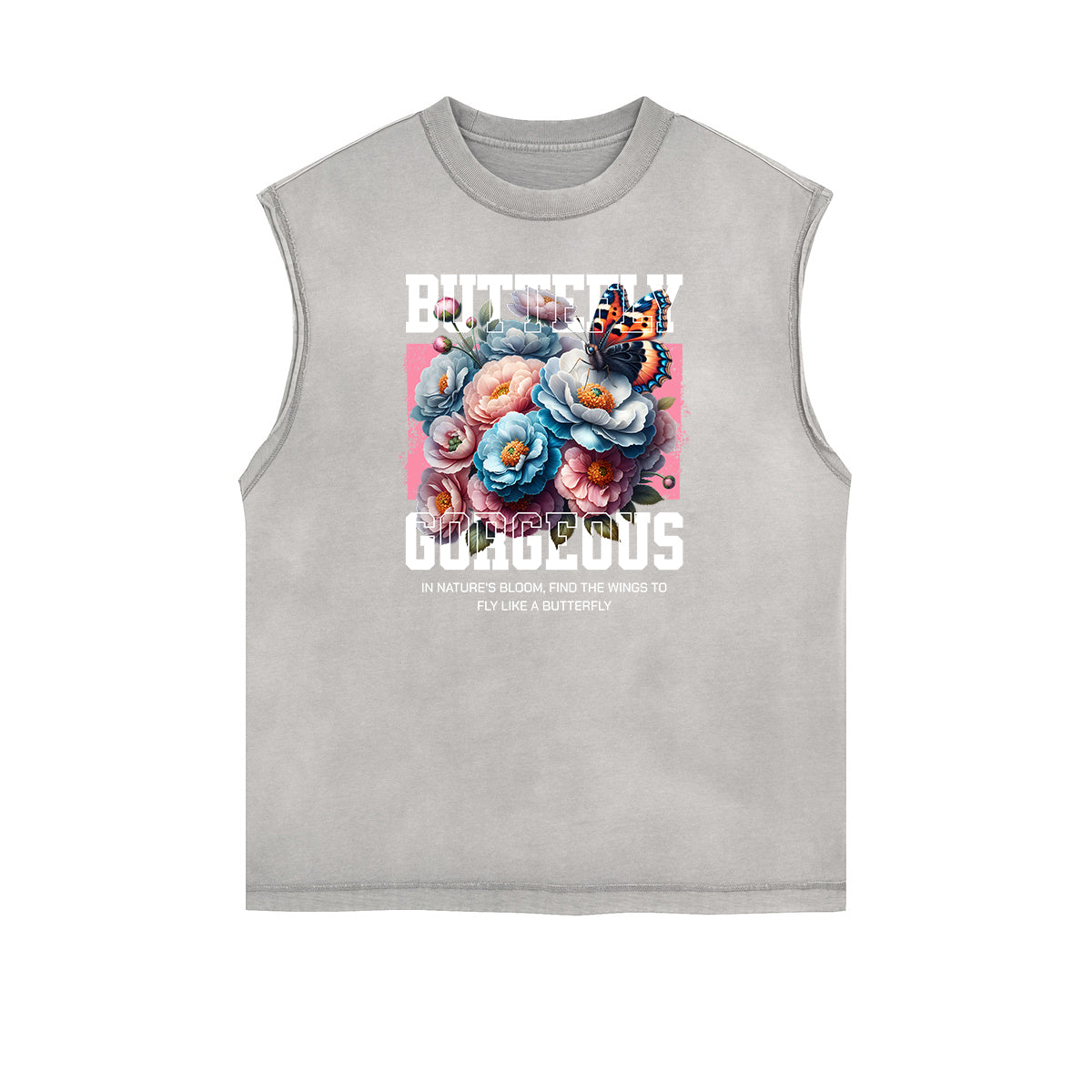 Distressed Sleeveless Blossom Graphic Tee