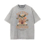 Camiseta con estampado de flores de algodón lavado