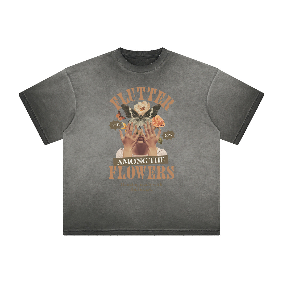 Camiseta con gráfico de flores descoloridas y gruesas