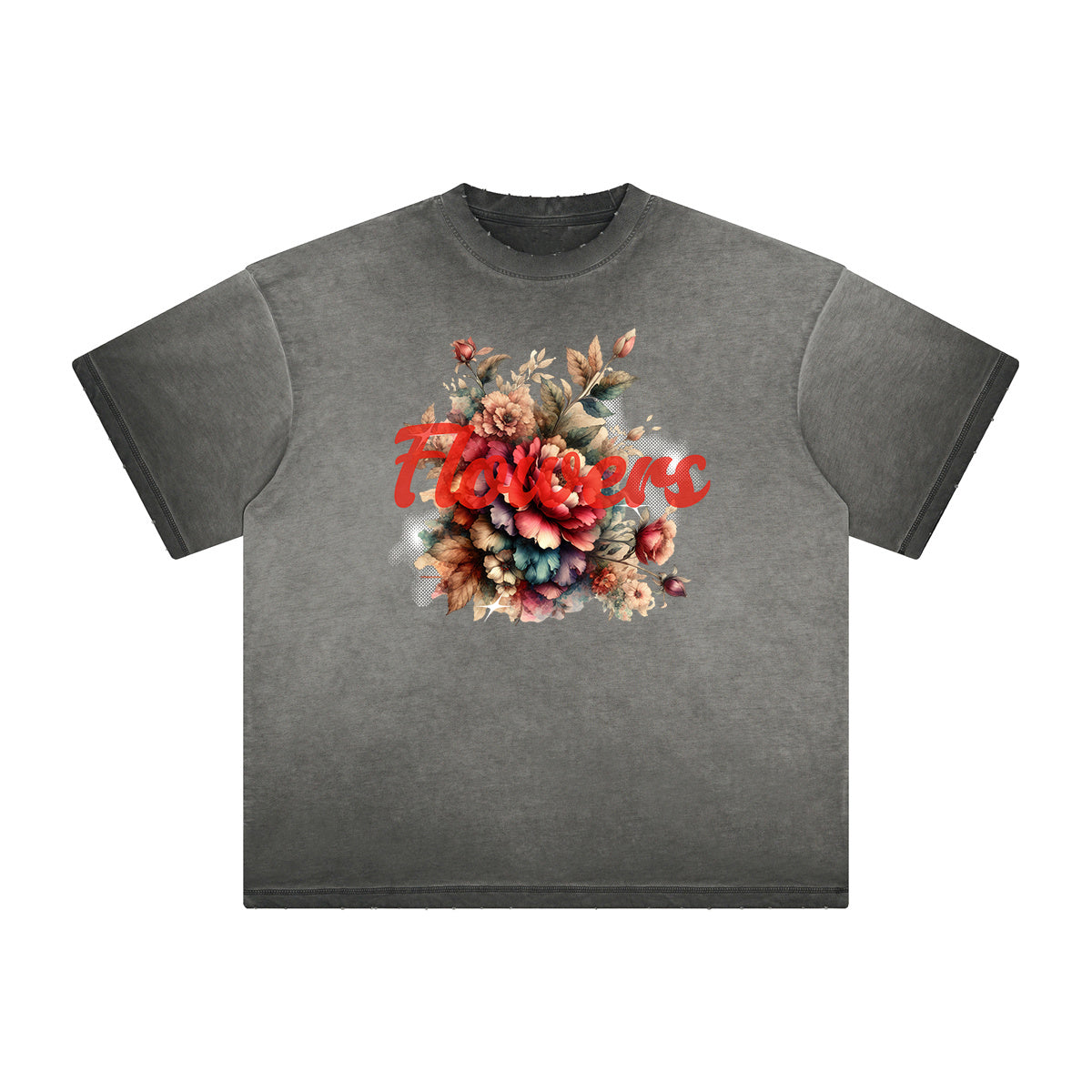 Camiseta con gráfico de flores descoloridas y gruesas