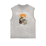 Distressed Sleeveless Blossom Graphic Tee
