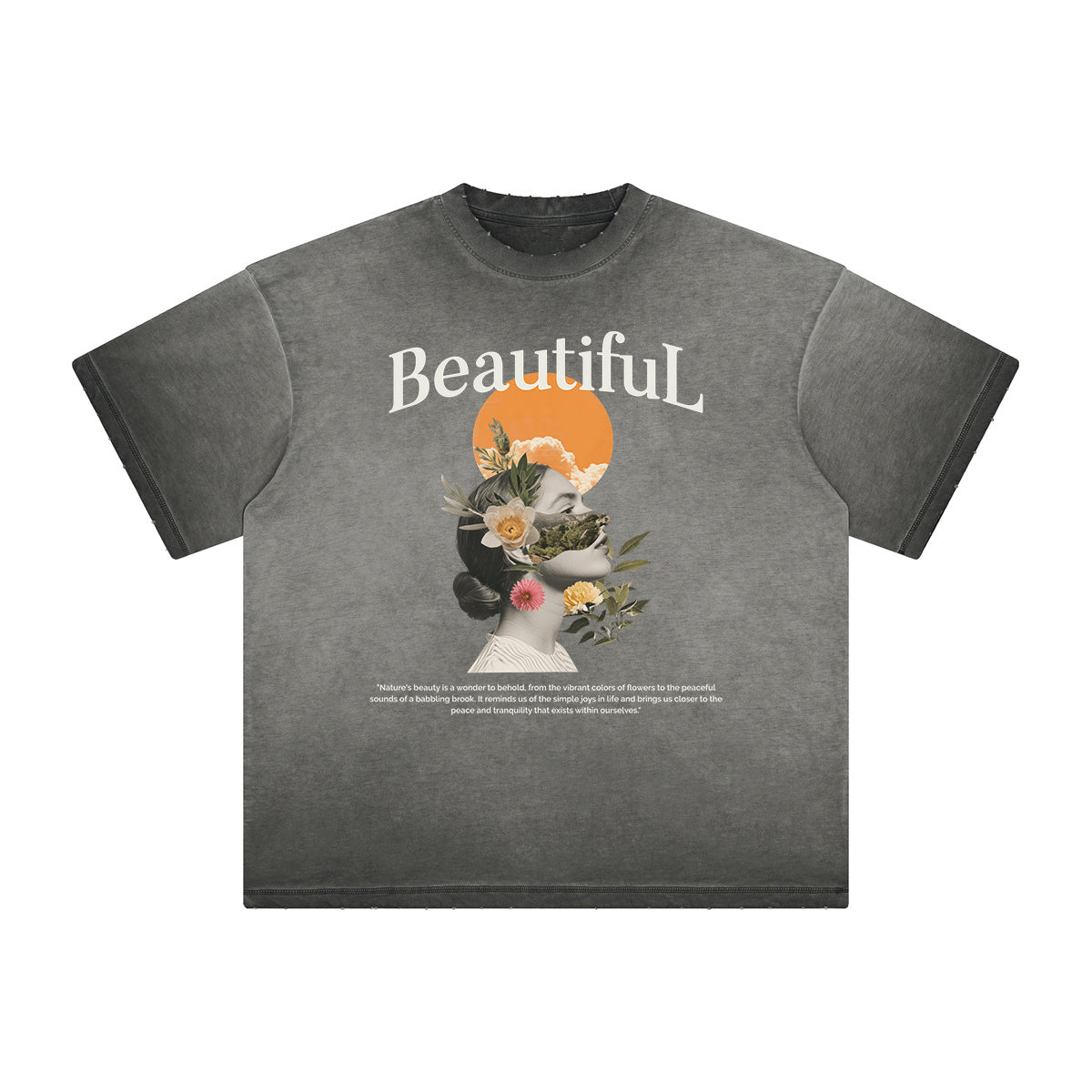Camiseta con gráfico de flores descoloridas y gruesas