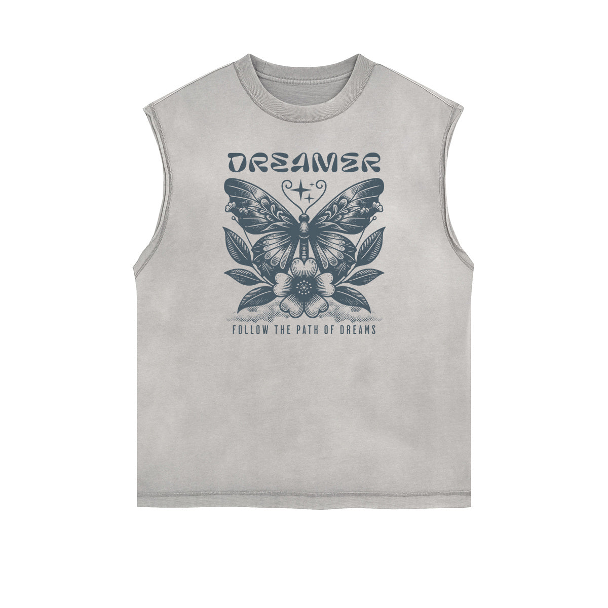 Distressed Sleeveless Blossom Graphic Tee