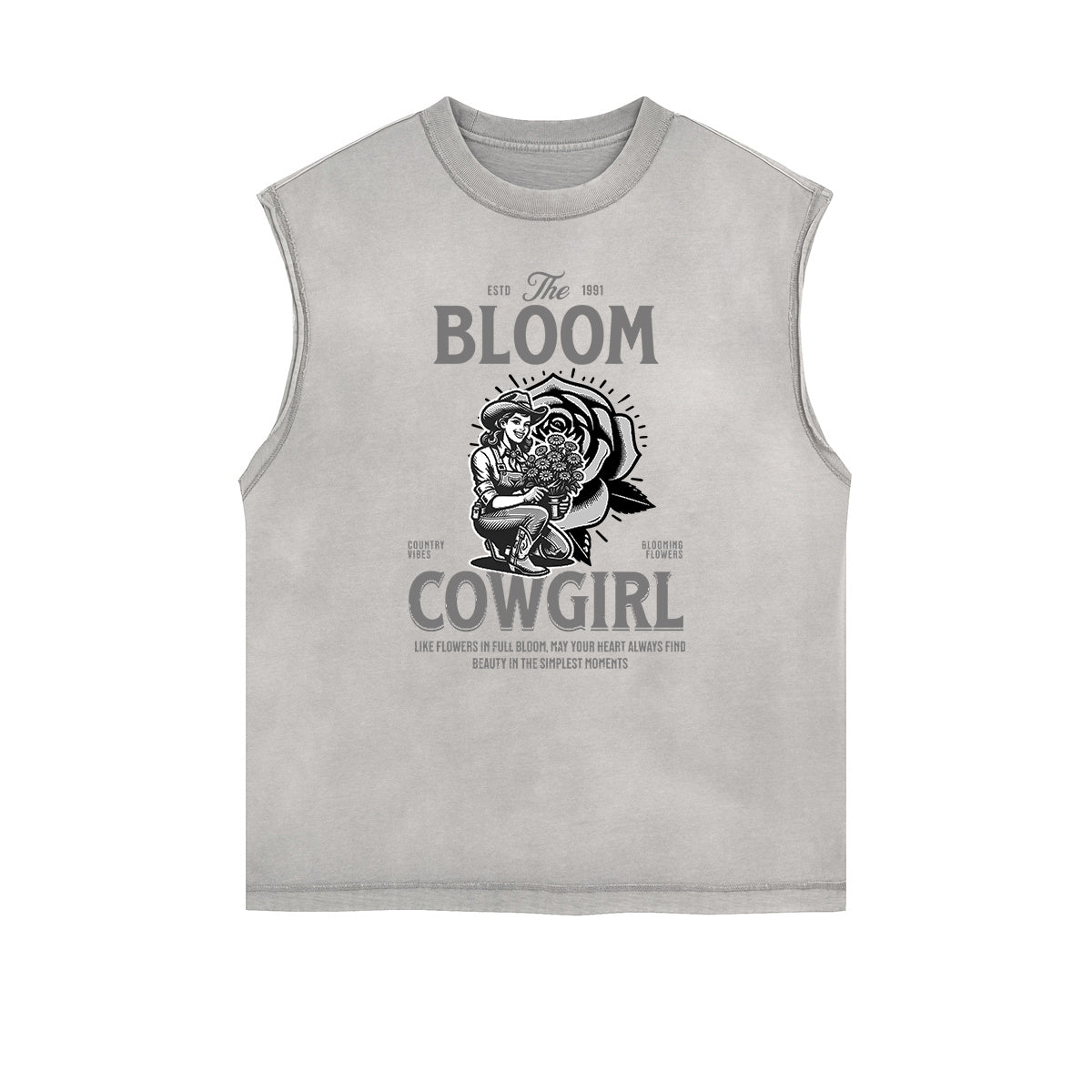 Distressed Sleeveless Blossom Graphic Tee