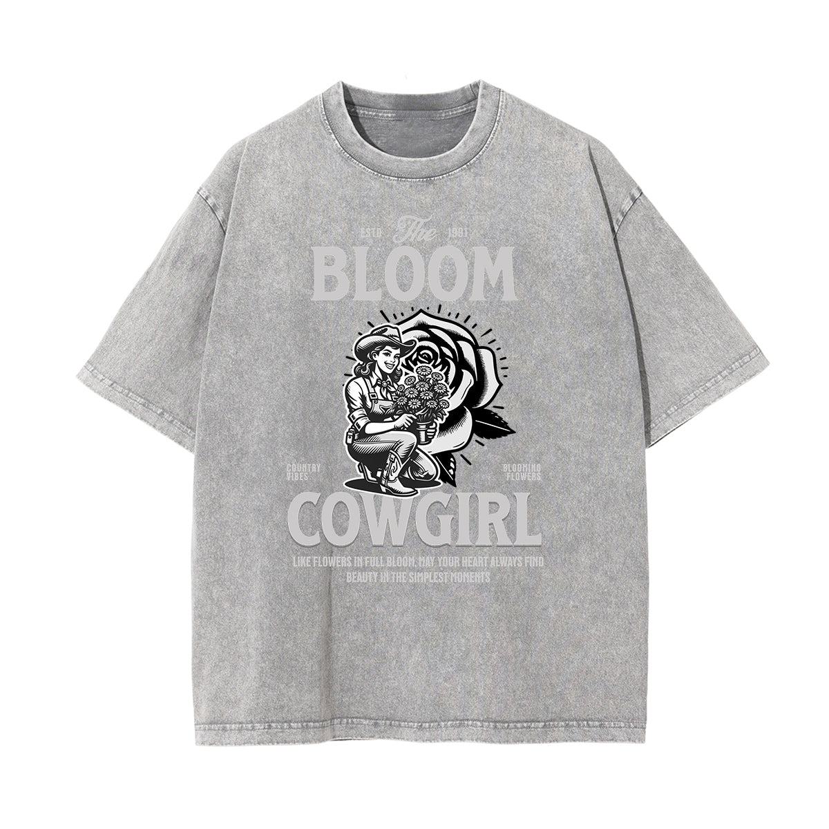 Camiseta con estampado de flores de algodón lavado