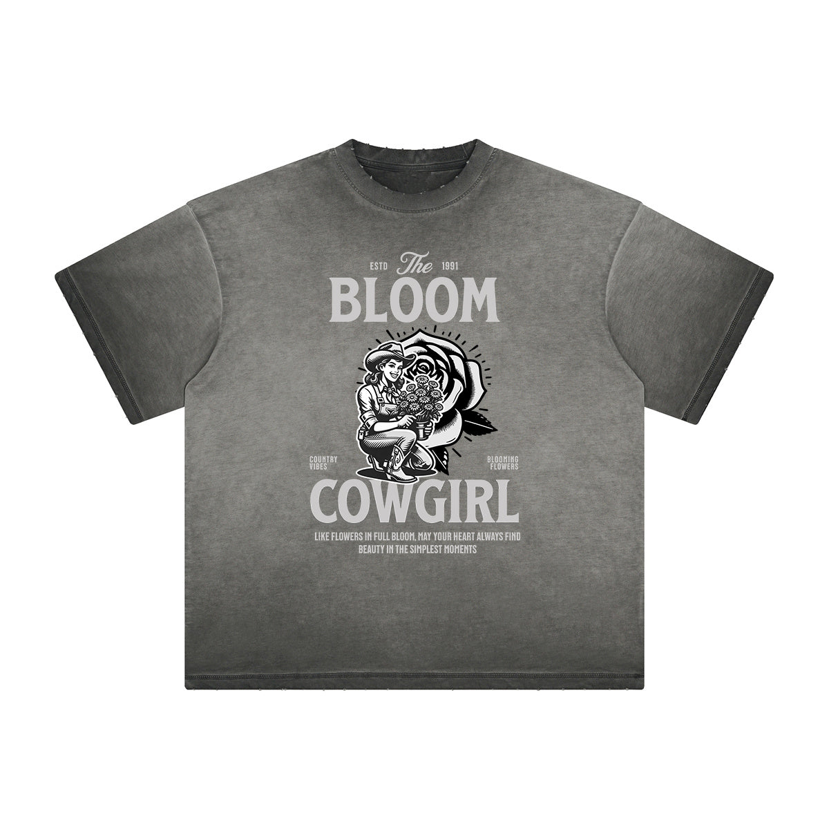 Camiseta con gráfico de flores descoloridas y gruesas