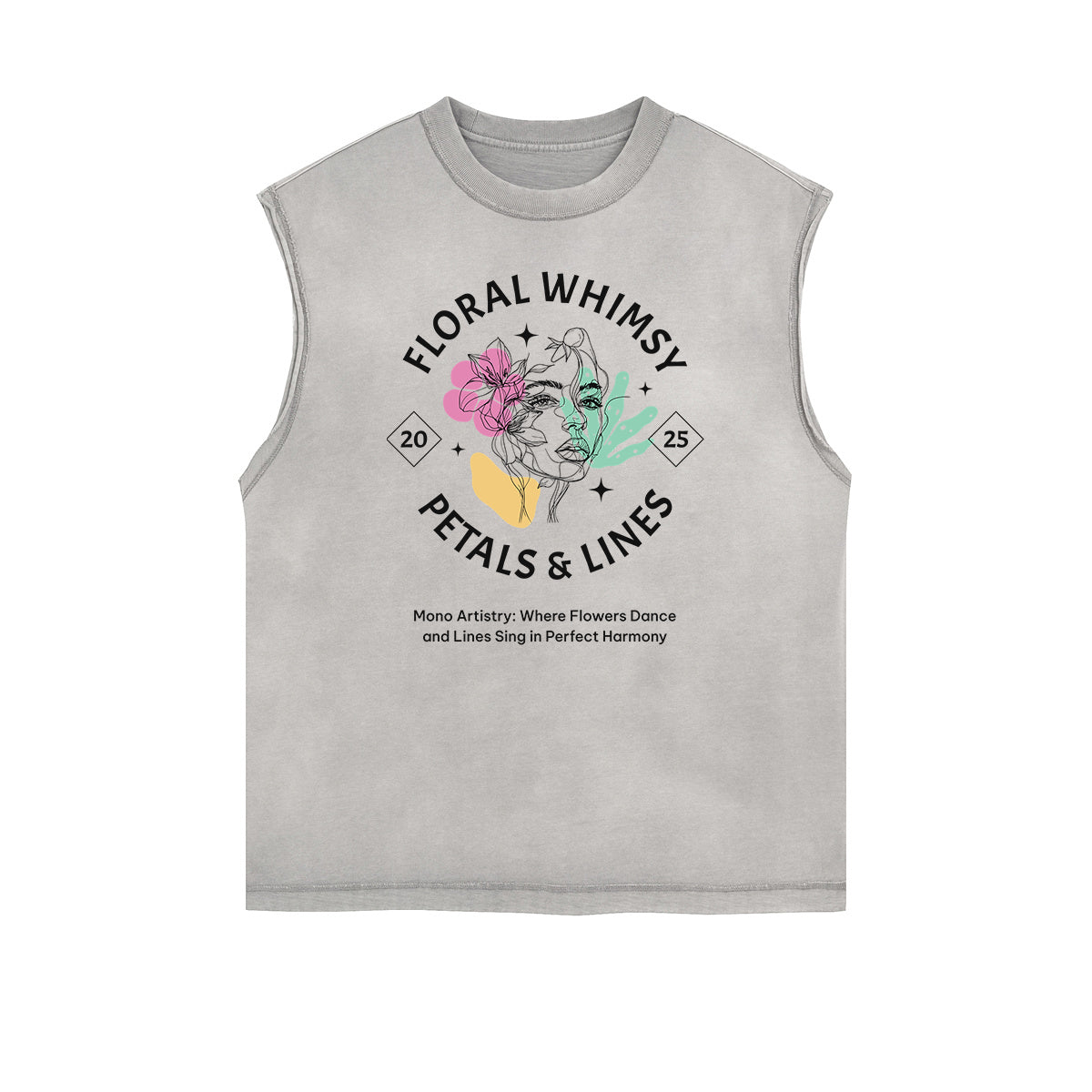 Distressed Sleeveless Blossom Graphic Tee