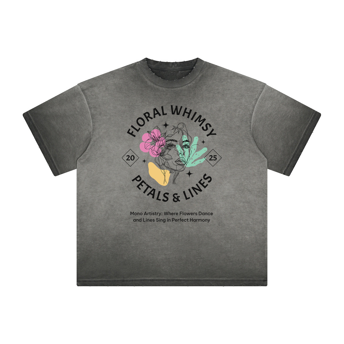 Camiseta con gráfico de flores descoloridas y gruesas