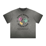 Camiseta con gráfico de flores descoloridas y gruesas