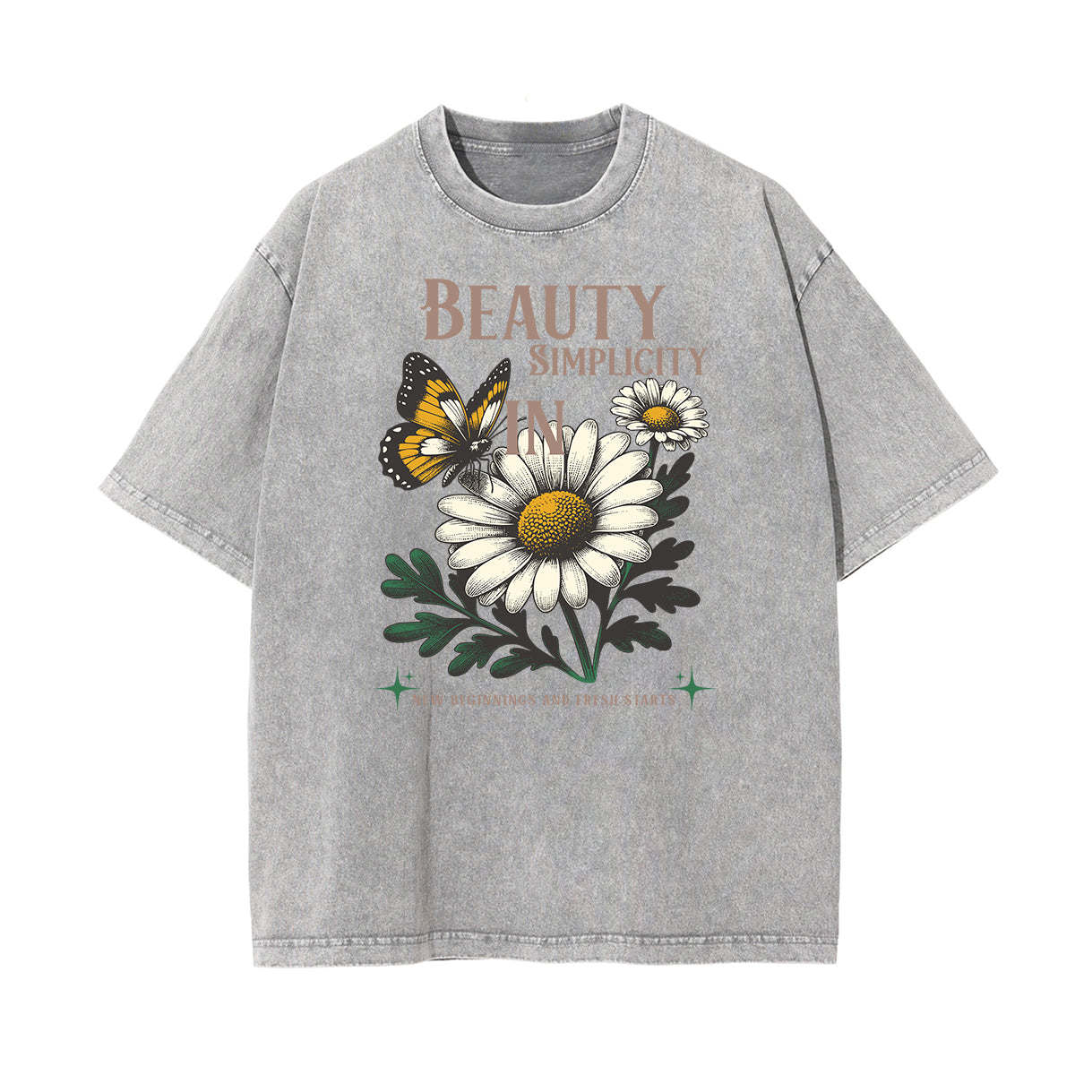 Camiseta con estampado de flores de algodón lavado