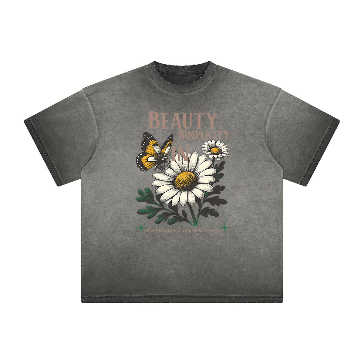 Camiseta con gráfico de flores descoloridas y gruesas