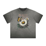 Camiseta con gráfico de flores descoloridas y gruesas