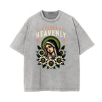 Camiseta con estampado de flores de algodón lavado