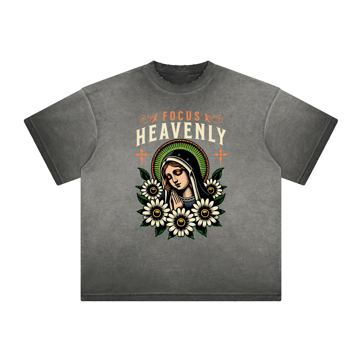 Camiseta con gráfico de flores descoloridas y gruesas